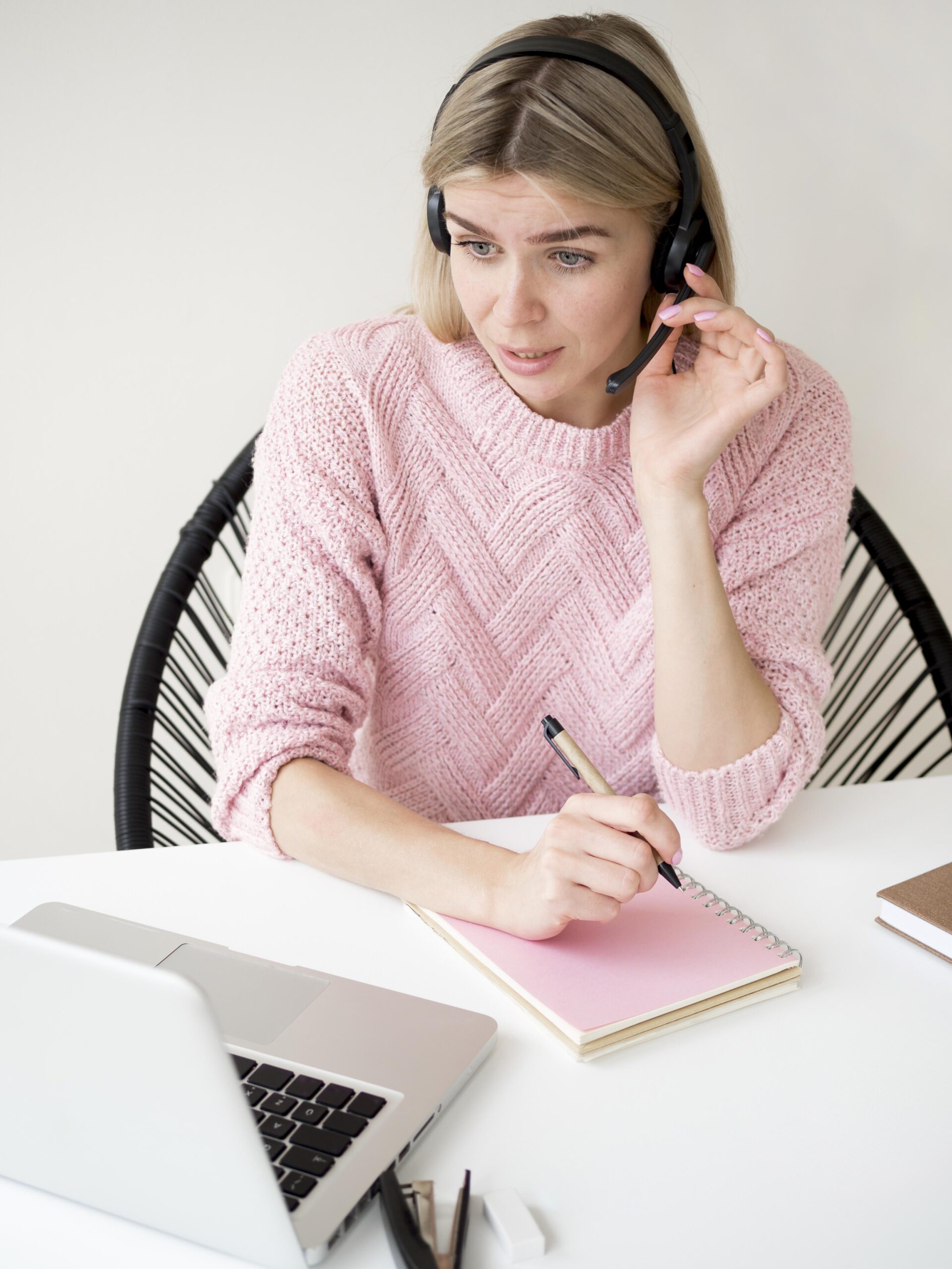 student-talking-her-headphones-e-learning-concept